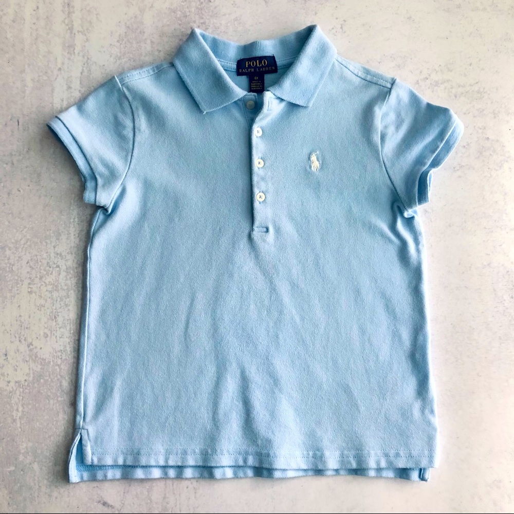 Ralph Lauren Girls’ Polo Shirt in Light Blue, Size 6x
